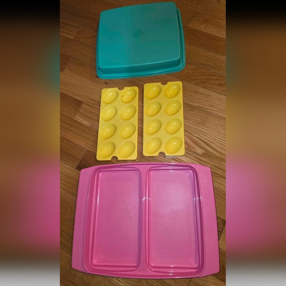 Vintage Tupperware Eggs Pink Green Food Storage Set AWESOME CLEAN NO DISHWASHER!